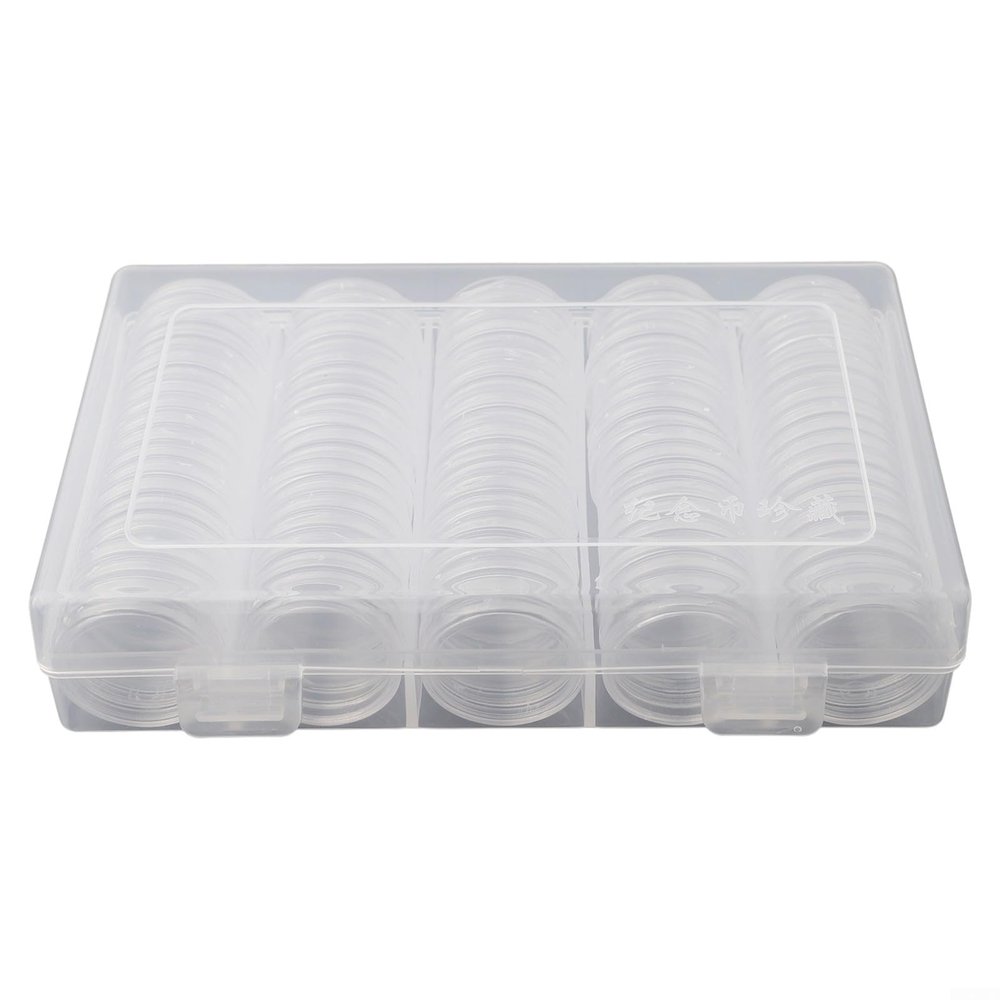 100 Pack Coin Boxes for Token Storage Holders, 27mm Round Coin Capsules Plastic Containers Reusable Coin Storage Cases with Box