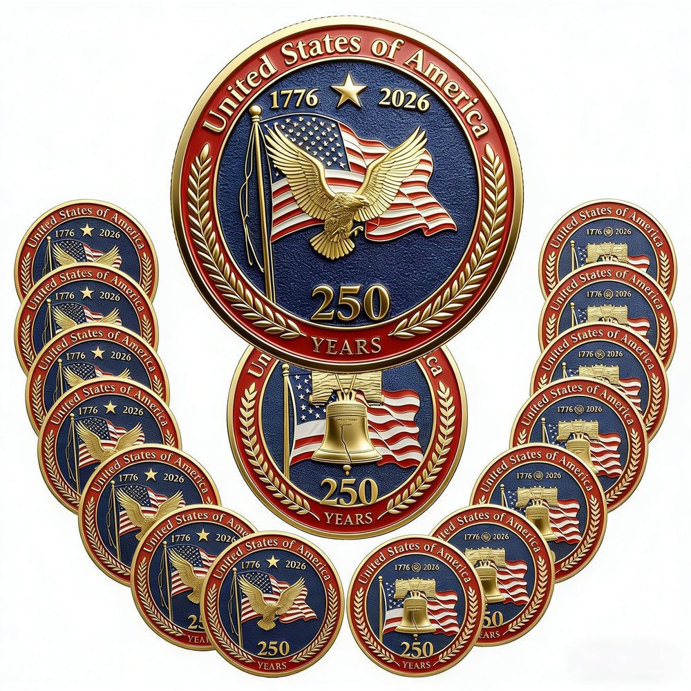 2026 USA 250th Anniversary Commemorative Coin (1776-2026) | Bald Eagle & Liberty Bell Patriotic Collectible | 250th anniversary | US History Themed Patriotic Token | Semiquincentennial Keepsake (4pcs)