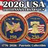 2026 USA 250th Anniversary Commemorative Coin (1776-2026) | Bald Eagle & Liberty Bell Patriotic Collectible | 250th anniversary | US History Themed Patriotic Token | Semiquincentennial Keepsake (4pcs) view 2