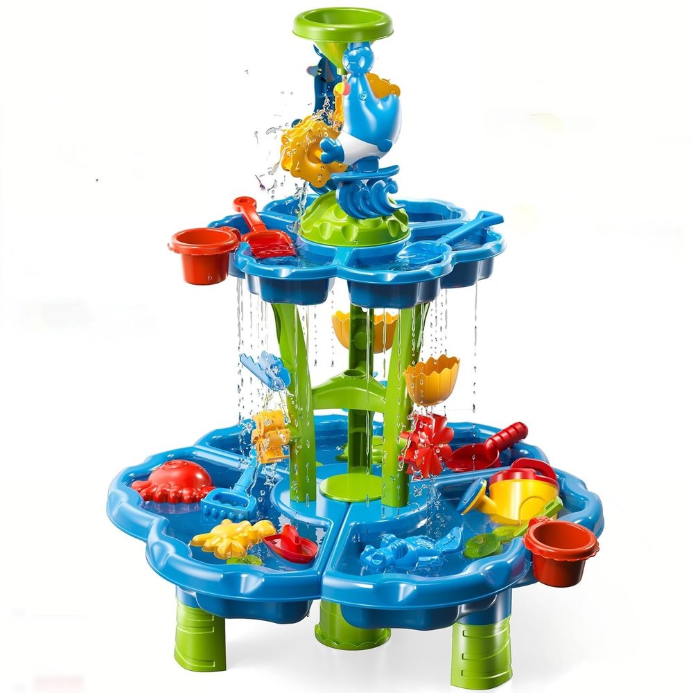YunWings Water Table for Toddlers 3-5 4-8, 2-Tier 3 in 1 Kids Sand and Water Table