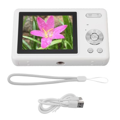 12MP 1080P Digital Camera, Kids Digital Camera with 2.4in TFT Screen, 16X Zoom Auto Focus Camera for Student Vlog, Portable Digital Camera with Built - in Fill Light and Typ (White)
