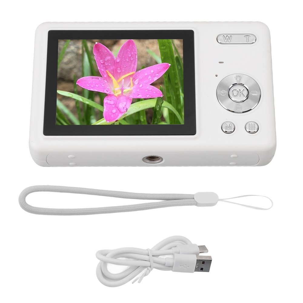 12MP 1080P Digital Camera, Kids Digital Camera with 2.4in TFT Screen, 16X Zoom Auto Focus Camera for Student Vlog, Portable Digital Camera with Built - in Fill Light and Typ (White)