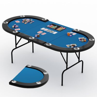 Hoguyexila 9 Player Poker Table Foldable, Texas Holdem Casino Table with Padded Rails & Cup Holders, Portable Folding Game Table w/Poker Chips Tray for Home or Game Room, 81 Inch
