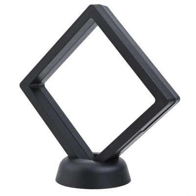 2 Pack 3.54 x 3.54 Inch Black 3D Floating Coin Display Frame Holder Box Stand with Transparent Flexible Film for Medals, Stamps, Jewelry, Casino Chips and Souvenirs