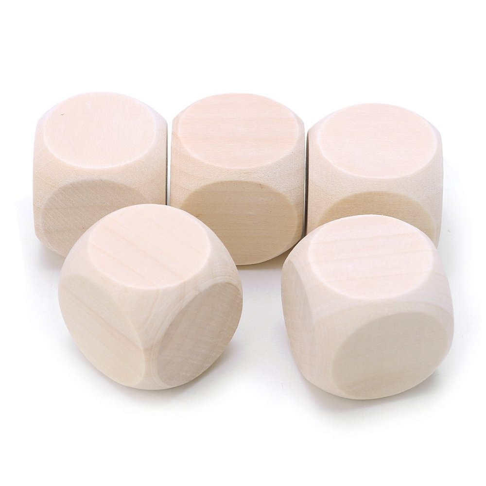 5Pcs Unfinished Dice Wooden Rounded D6 Cubes for Fun Sticker & Math Teaching Tool Engraving Graffiti Toys