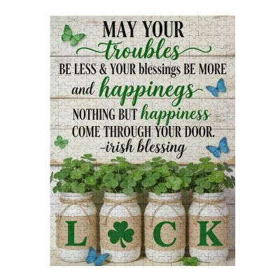 Irish Blessing Saying Art Jigsaw Puzzles 1000 Pieces for Adults Wooden Puzzle St Patricks Day Shamrock Graphic