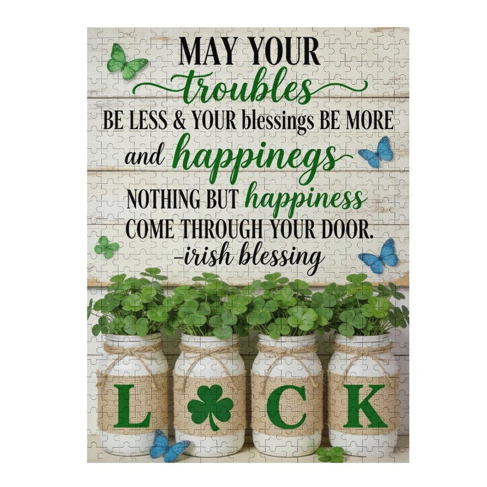 Irish Blessing Saying Art Jigsaw Puzzles 1000 Pieces for Adults Wooden Puzzle St Patricks Day Shamrock Graphic