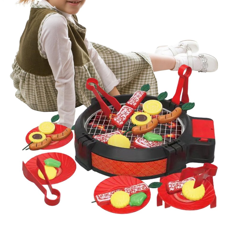 Kids Grill Playset | Kitchen Accessories with Light | Pretend Cooking BBQ Set with Food | for Kids Boys Girls Indoor Outdoor Preschool School Home Camping Classroom Birthday