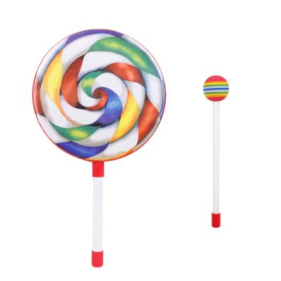 Colorful Lollipop Shape Hand Drum with Candy Drumstick Percussion Handheld Drum Toy Music Rhythm Instruments Drums