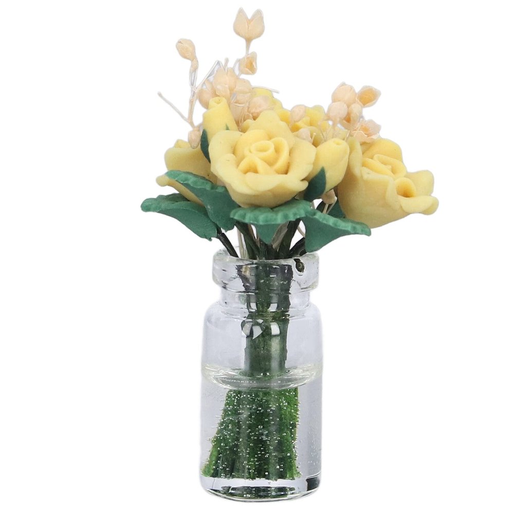 1:12 Dollhouse Model Cute Simulated Miniature Clay Flower Decoration Accessories Gift for Dollhouse Scenes and Collectors Clay Material Iron Wire Glass Bottle