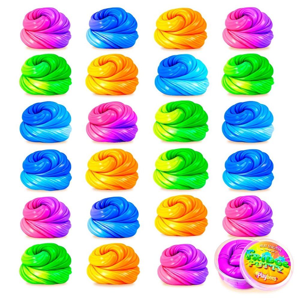 Playbees 24 Pack Color Changing Therapy Putty - Heat Sensitive Sensory Fidget Slime for Kids & Adults - Bulk Mini Thinking Putty Tins (0.5 oz) - Ideal for Classroom Prizes,