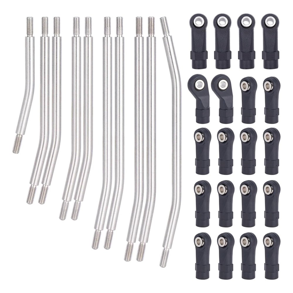 10Pcs Stainless Steel Links Rod Set with Ball End 313/324mm Wheelbase 1/10 RC Crawler Car for Axial for SCX10 II 90046 Parts confident(313mm)