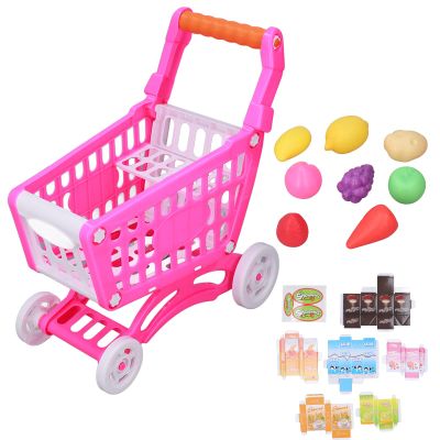Kids Shopping Cart Set Educational Learning Development Toy Durable Plastic Play Food Toys for Toddlers Supermarket Game (Pinkish Color)