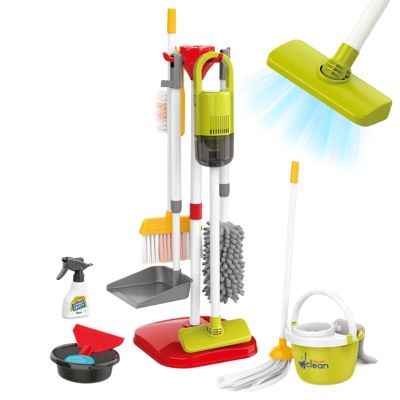 Kids Cleaning Set - Pretend Play Activity Toy, Early Education Kit with Tools, Mini Mop Pair with Brush, Indoor Learning Style, Playtime Supplies for Boys, Girls, Preschoolers