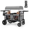 TOLEAD Wagon Stroller for 4 Kids, Foldable 4 Seats Outdoor Stroller Wagon with Canopy, Adjustable Handlebars, 5-Point Safety Harness, Detachable Tray, Portable Bag (Grey) view 1