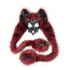 Animal Fox Wolf Skull Mask,Furry Fursuit Viking Skeleton Wolf Mask,Halloween Werewolf Barbarian Plush Headdress (Red) view 1