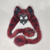 Animal Fox Wolf Skull Mask,Furry Fursuit Viking Skeleton Wolf Mask,Halloween Werewolf Barbarian Plush Headdress (Red) view 2