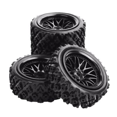 1:10 Scale Rubber Tires and Wheels with 12mm Hex Compatible with RC Off Road Car Models, Rally Cars, and Similar 1/10 Scale Vehicles
