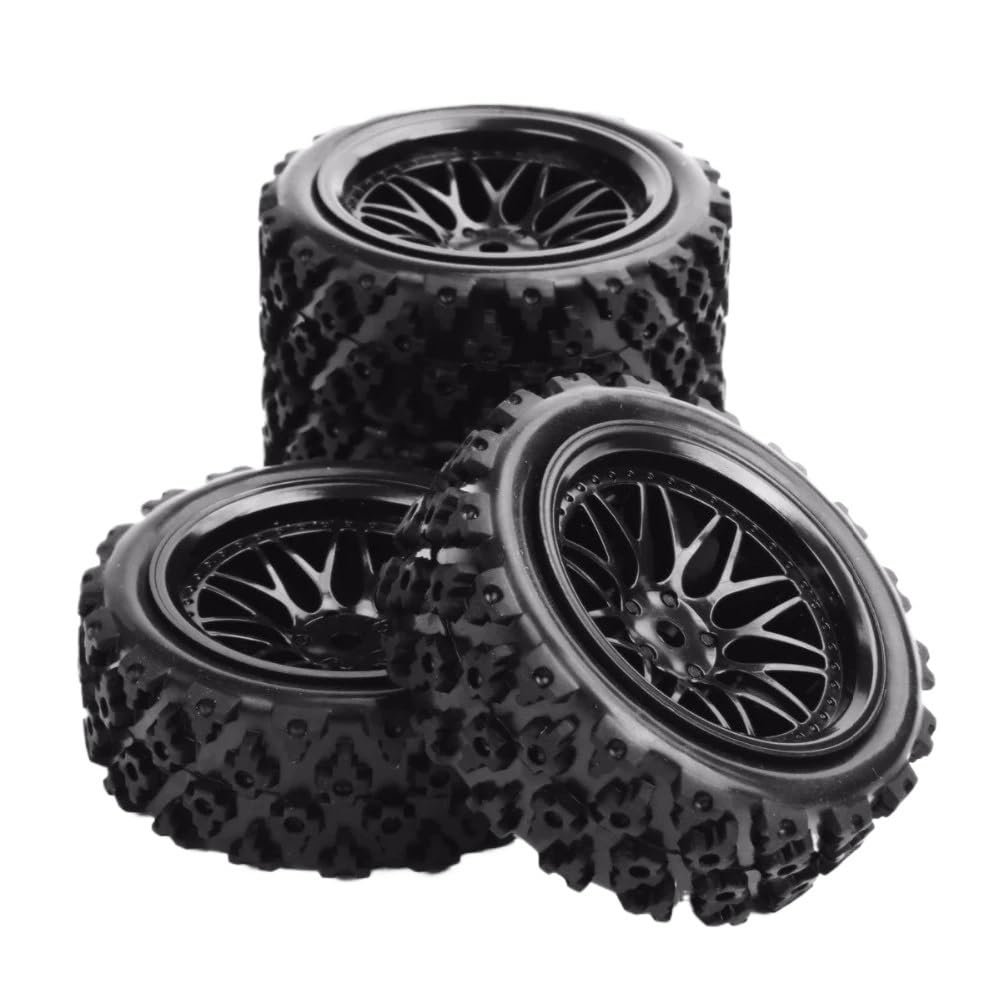 1:10 Scale Rubber Tires and Wheels with 12mm Hex Compatible with RC Off Road Car Models, Rally Cars, and Similar 1/10 Scale Vehicles