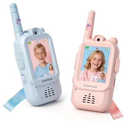 Kids Video Walkie Talkies, 2 Pack Rechargeable Walkie-Talkie with Camera Selfie Voice Change, Outdoor Facetime Interactive Toys Gifts Birthday Presents for Boys Girls Age 4-8 Blue Pink