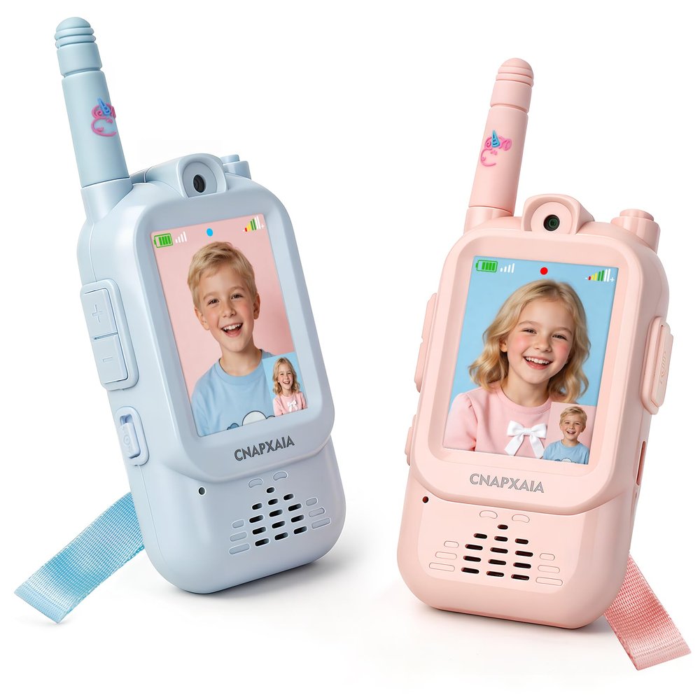 Kids Video Walkie Talkies, 2 Pack Rechargeable Walkie-Talkie with Camera Selfie Voice Change, Outdoor Facetime Interactive Toys Gifts Birthday Presents for Boys Girls Age 4-8 Blue Pink