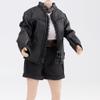 1/12 Scale Stand-Collar Leather Jacket + Crew-Neck T-Shirt + Cropped Casual Pants Black & White Miniature Outfit Set for 6-Inch Collectible Figure (No Figure) view 3