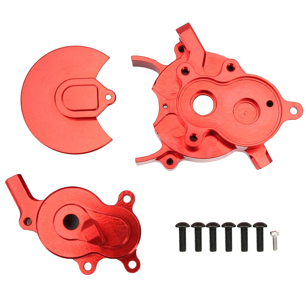 Aluminum Alloy Transmission Case Housing Set, RC Gearbox Cover for Redcat GEN8 1/10 RC Car, CNC Machined PTFE Coated Hardened Alloy 6061 - T6, Upgrade Original Parts with Lightweig (Red)