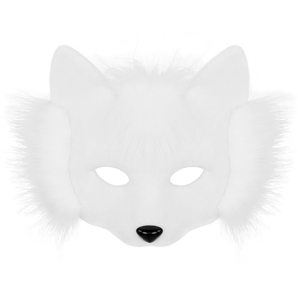 Halloween Fursuit Kitty Fox Mask,Realistic Fox Cat Mask,Furry Foxy Masks Therian Costume for Animal Role-Play Party (White)