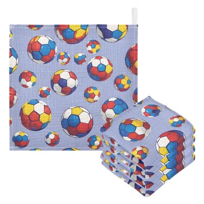 CUPADA Baby Face Towels Muslin Washcloths Colorful Soccer Ball Absorbent Wash Wipes Soft Towel for Newborn Infant 5Pcs