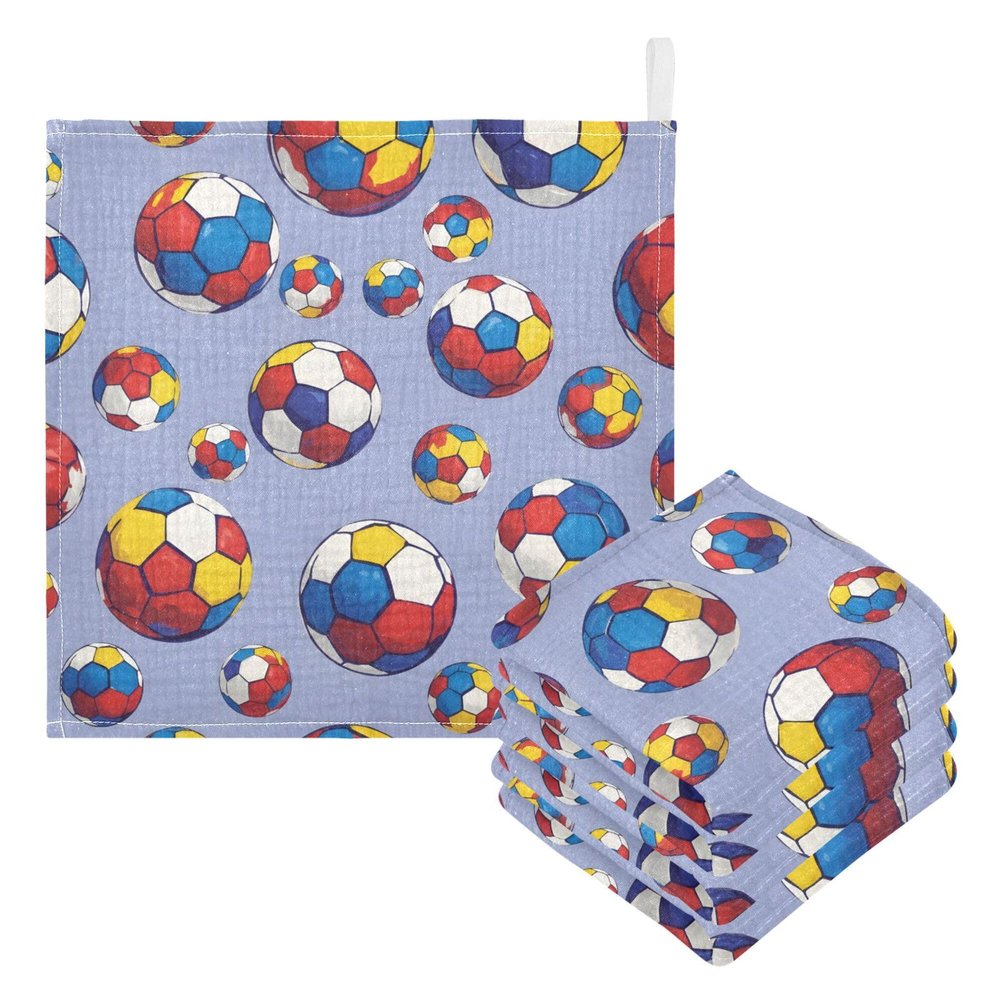 CUPADA Baby Face Towels Muslin Washcloths Colorful Soccer Ball Absorbent Wash Wipes Soft Towel for Newborn Infant 5Pcs