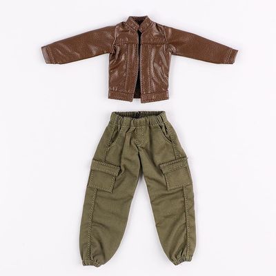 1/12 Scale Women's Ultra-Thin Leather Jacket + Cuffed Work Pants Action Figure Clothes Set for 6 inch Action Figure Colthes, Doll Model Dress up Accessory, Brown + Army Green(No Figrue)