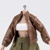 1/12 Scale Women's Ultra-Thin Leather Jacket + Cuffed Work Pants Action Figure Clothes Set for 6 inch Action Figure Colthes, Doll Model Dress up Accessory, Brown + Army Green(No Figrue) view 2
