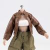 1/12 Scale Women's Ultra-Thin Leather Jacket + Cuffed Work Pants Action Figure Clothes Set for 6 inch Action Figure Colthes, Doll Model Dress up Accessory, Brown + Army Green(No Figrue) view 3
