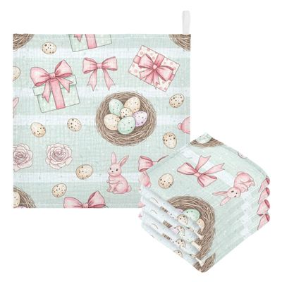 CUPADA Baby Washcloths Muslin Face Towels Easter Eggs Bunnies Bow Absorbent Soft Wipe Towel - 3 Pack Soft Wash Wipes for Infant Newborn Gifts
