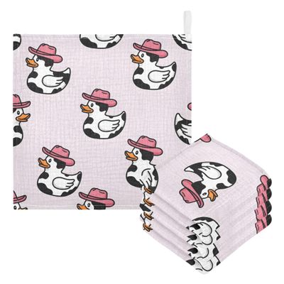 CUPADA Baby Washcloths Muslin Face Towels Duck Cow Print Absorbent Soft Wipe Towel - 3 Pack Soft Wash Wipes for Infant Newborn Gifts