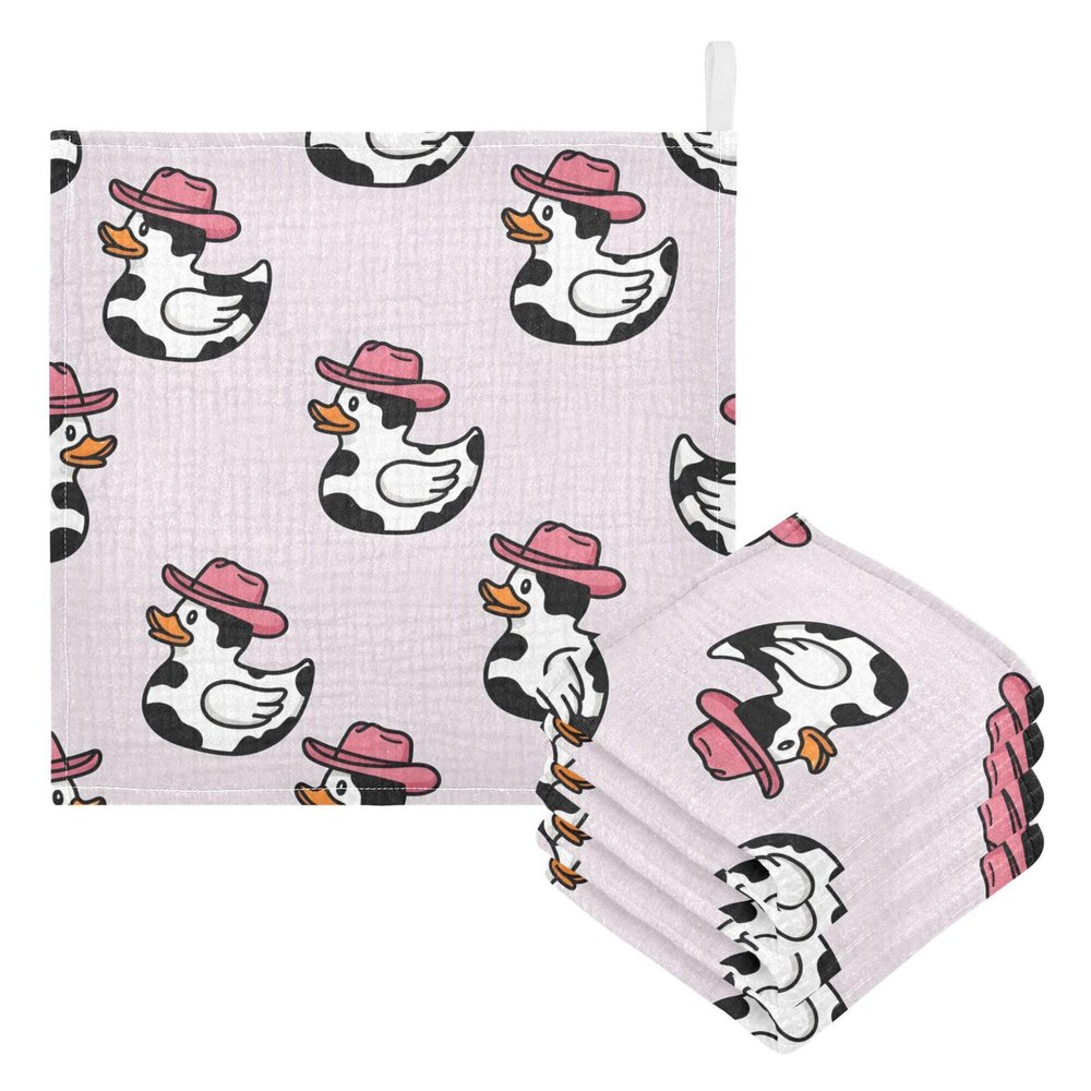 CUPADA Baby Washcloths Muslin Face Towels Duck Cow Print Absorbent Soft Wipe Towel - 3 Pack Soft Wash Wipes for Infant Newborn Gifts