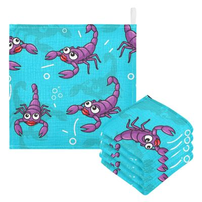 CUPADA Baby Face Towels Muslin Washcloths Purple Scorpion Playful Absorbent Wash Wipes Soft Towel for Newborn Infant 5Pcs