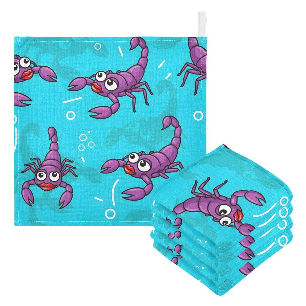 CUPADA Baby Face Towels Muslin Washcloths Purple Scorpion Playful Absorbent Wash Wipes Soft Towel for Newborn Infant 5Pcs
