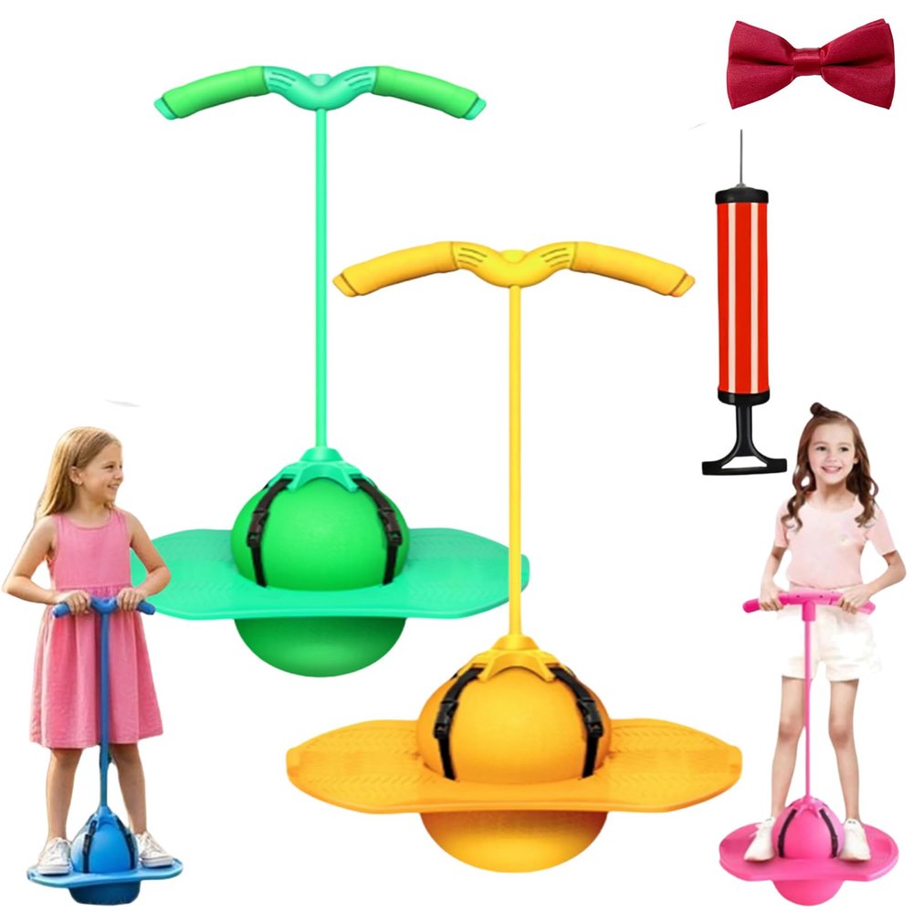 Balance Jumping Ball, Pogo Jumper with Handle & Ball Pump - Safe Fun Bounce Jump Trick Board Hopping Ball High Jump Toy for Adults(Green+Yellow)