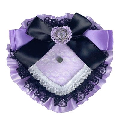 Heart Shaped Ruffled Rosette with Cross Charm, Gothic Pain Rosette for Can Badges with Magnet, Push Purpose, Purple