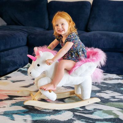 Soft Plush Rocking Horse Toy for Indoor Seating and Gentle Motion Play Classic Animal-Themed Decorative Accent