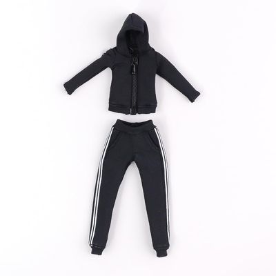 1/12 Scale Black Striped Sleeve Zipper Hoodie + Women's Black Striped Sweatpants for 6 inch Action Figure Colthes, Doll Model Dress up Accessory(No Figrue)