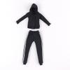 1/12 Scale Black Striped Sleeve Zipper Hoodie + Women's Black Striped Sweatpants for 6 inch Action Figure Colthes, Doll Model Dress up Accessory(No Figrue) view 1
