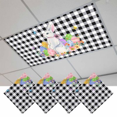 2x4 ft Fluorescent Light Cover for Ceiling Farm Spring Easter Eggs Rabbit Flower Magnetic Light Filters, Classic Buffalo Plaid Ceiling Lampshades for Home School Office 4Pcs