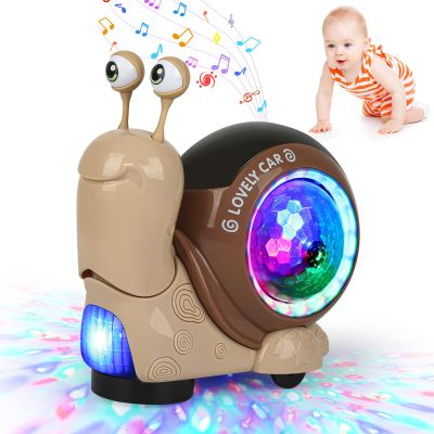 AUTOKAKUM Snail Crawling Toys, Toddler Electric Snail Toy, LED Lights & Music Interactive Baby Toy, Infant Tummy Time Snails Toys for Christmas Birthday Gifts