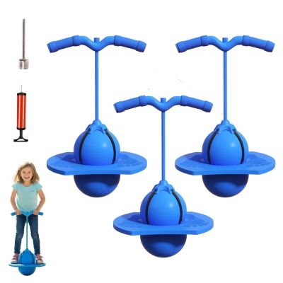 Balance Jumping Ball Childrens with Stable Handle, Indoor Bouncing Board Training Toy for Kids & Adults, High Bounce Exercise Hopper for Balance Training and Fun Play (3*Blue)