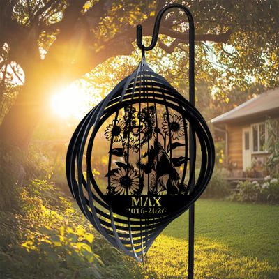 Personalized Shetland Sheepdog Wind Spinner, Shetland Sheepdog in Sunflower Garden Memorial Wind Spinner, Custom Pet Loss Gift, Metal Outdoor Garden Decor Plaque (Shetland Sheepdog)