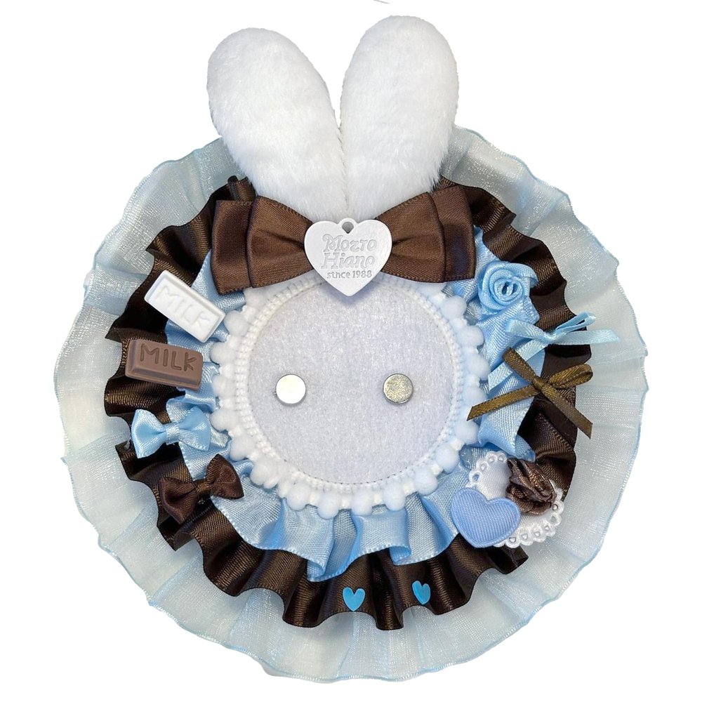Bunny Chocolate Ruffled Rosette Chocolate Milk Rabbit Ears Pain Rosette for Can Badge with Magnet Presentation Goods, Blue