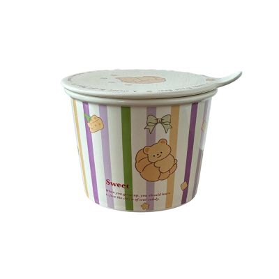 Cartoon bear cute instant noodle bucket home storage ceramic bowl soup bowl-purple