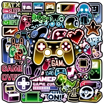50 Pcs Neon Video Game Stickers for Water Bottle, Cartoon Gamer Video Gaming Sticker, Vinyl Waterproof Laptop Decals for Teens Students Adults
